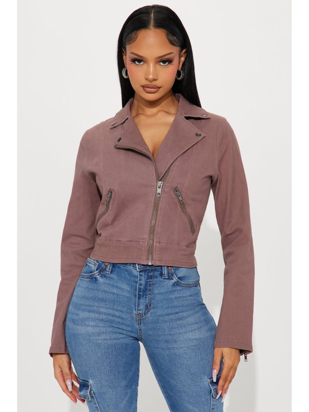 Fashion Nova Mauve Cropped Moto Jacket Medium